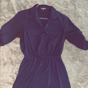 Navy blue button up, half sleeve dress.